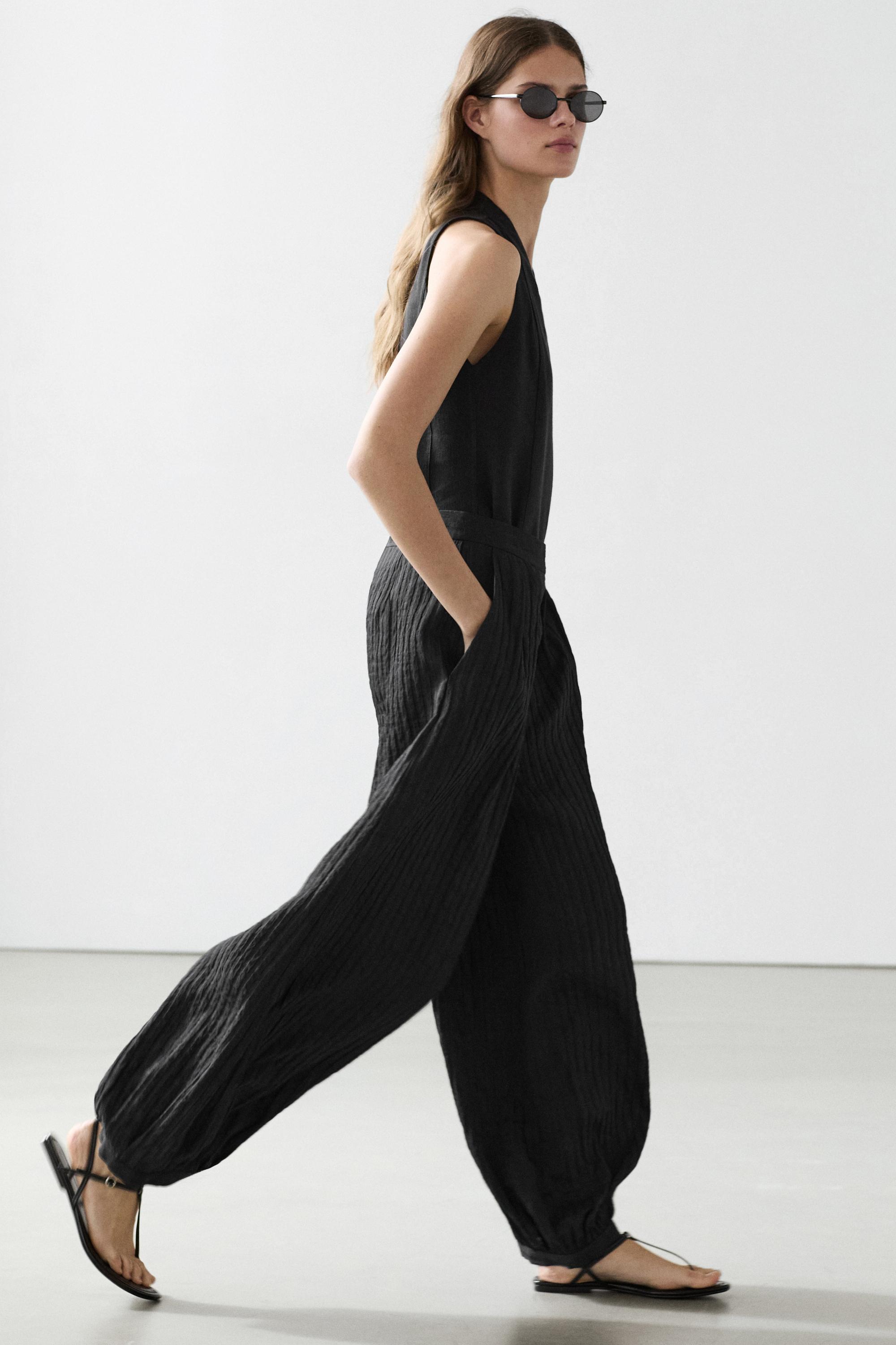Flowing linen blend sarouel trousers